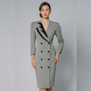 Vintage Jessica Double Breasted Black Button Midi Blazer Classic Dress. Size 12